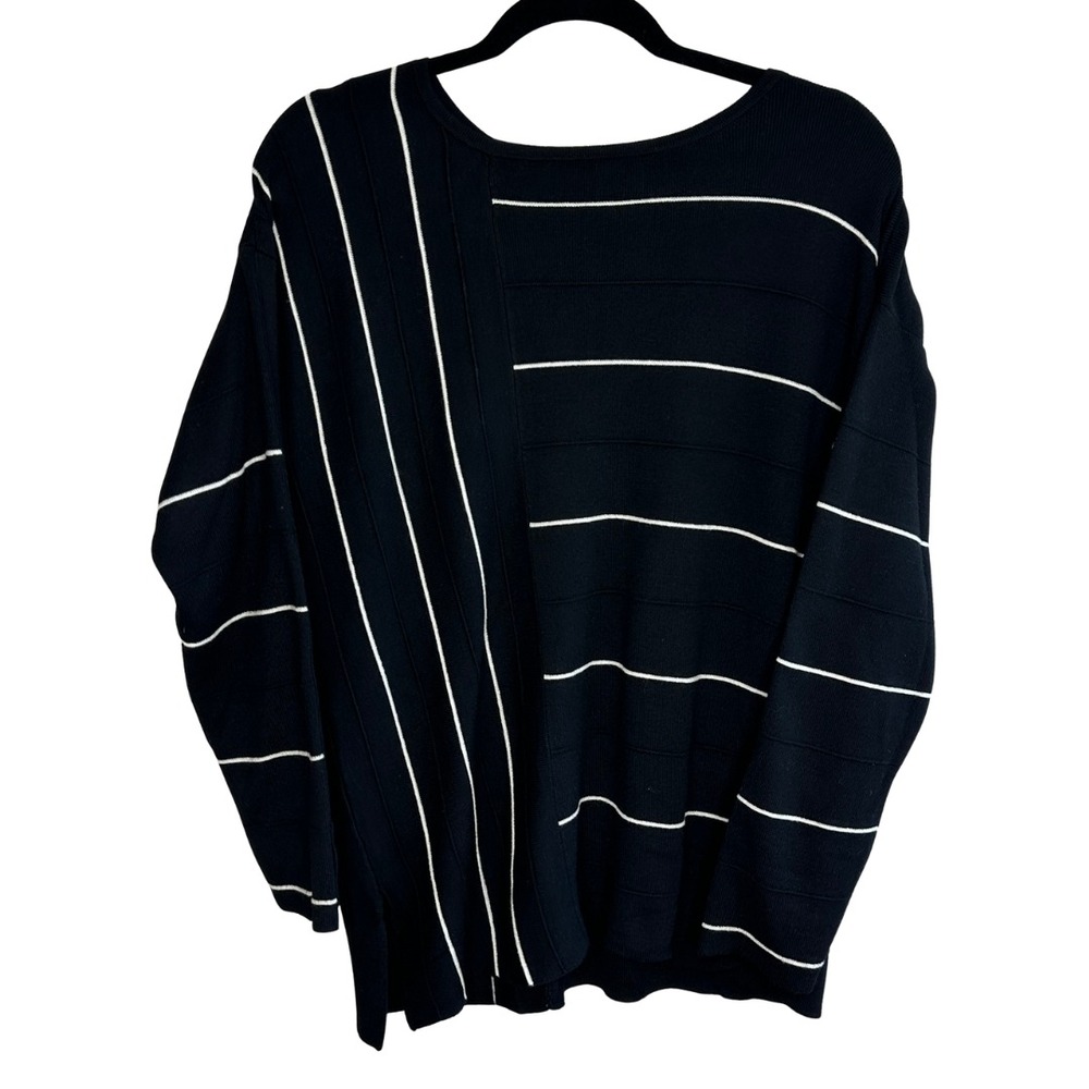 Chico's Striped Sweater Womens Size 2‎ Black White Rayon Cashmere Knit